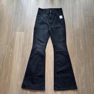 Black high waisted flare jeans with